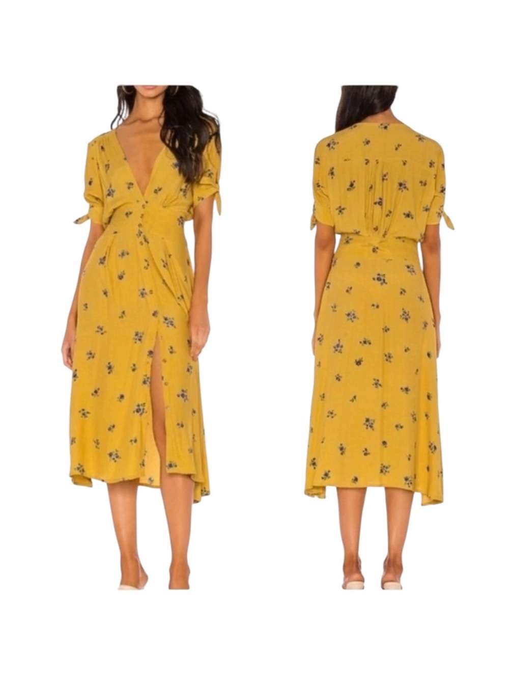 Faithfull The Band Dolores Flora Billie Dress Midi Dress with Tie Sleeves